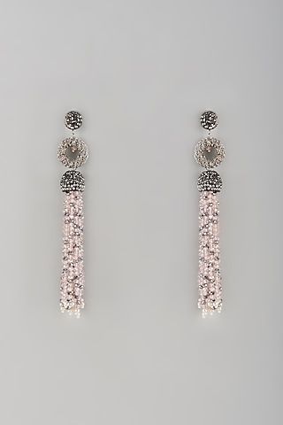 Black Rhodium Finish Crystal Dangler Earrings by Desi Bijouu