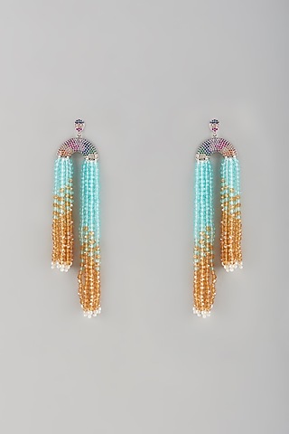 Black Rhodium Finish Crystal Dangler Earrings by Desi Bijouu