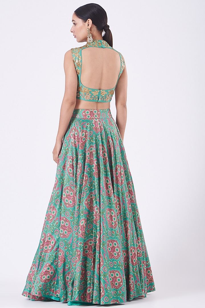 Aquarium Green Printed Wedding Lehenga Set by Debyani at Pernia's Pop Up Shop