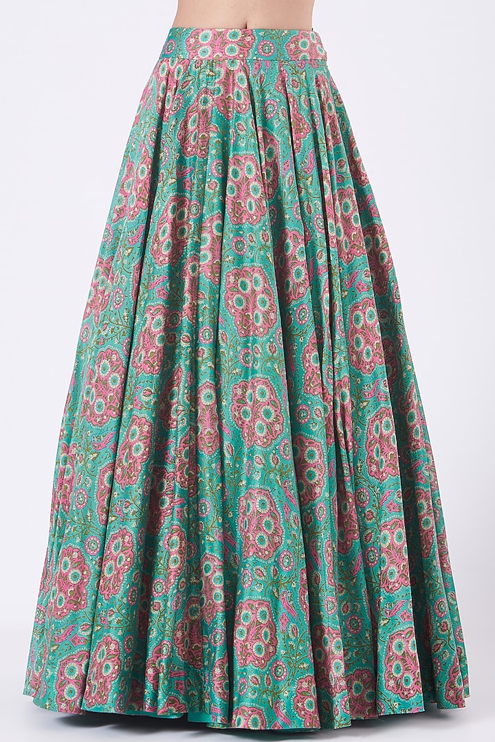 Aquarium Green Printed Wedding Lehenga Set by Debyani at Pernia's Pop Up Shop
