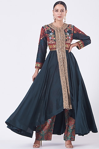 Opal Blue Mulmul Long Tunic Set by Debyani