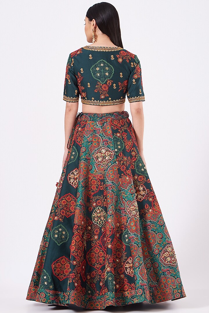 Blue Printed Bridal Lehenga Set by Debyani at Pernia's Pop Up Shop