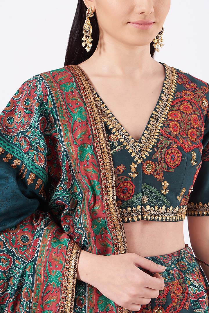Blue Printed Bridal Lehenga Set by Debyani at Pernia's Pop Up Shop