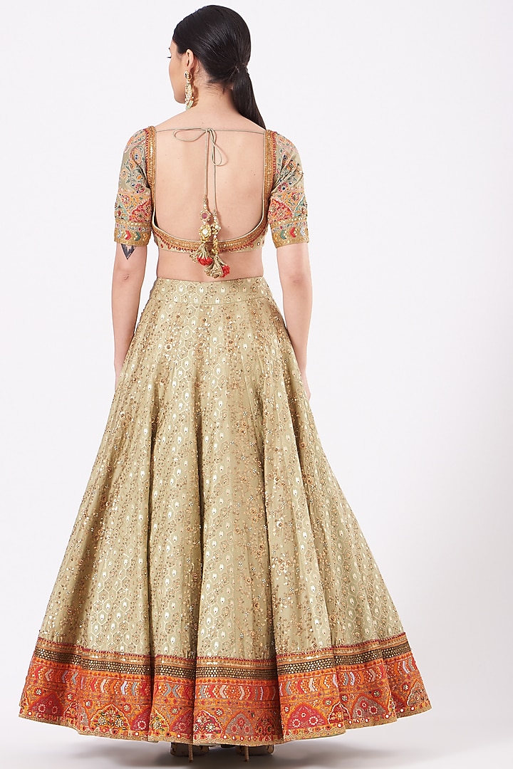 Pista Green Jacquard Bridal Lehenga Set by Debyani at Pernia's Pop Up Shop