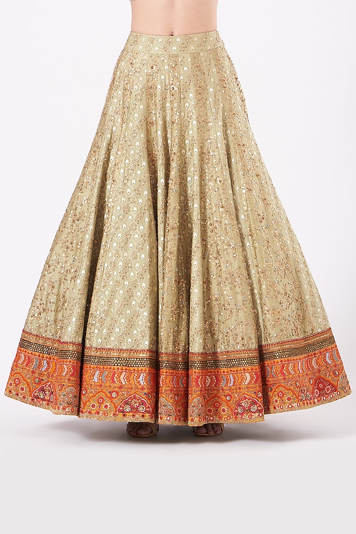 Pista Green Jacquard Bridal Lehenga Set by Debyani at Pernia's Pop Up Shop