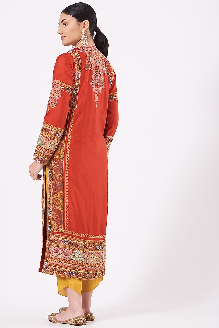 Red Habutai Silk Kurta Set by Debyani at Pernia's Pop Up Shop