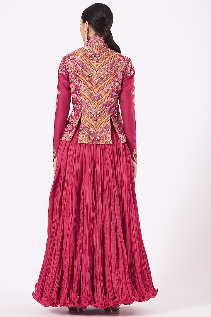 Dark Red Crushed Skirt Set by Debyani at Pernia's Pop Up Shop