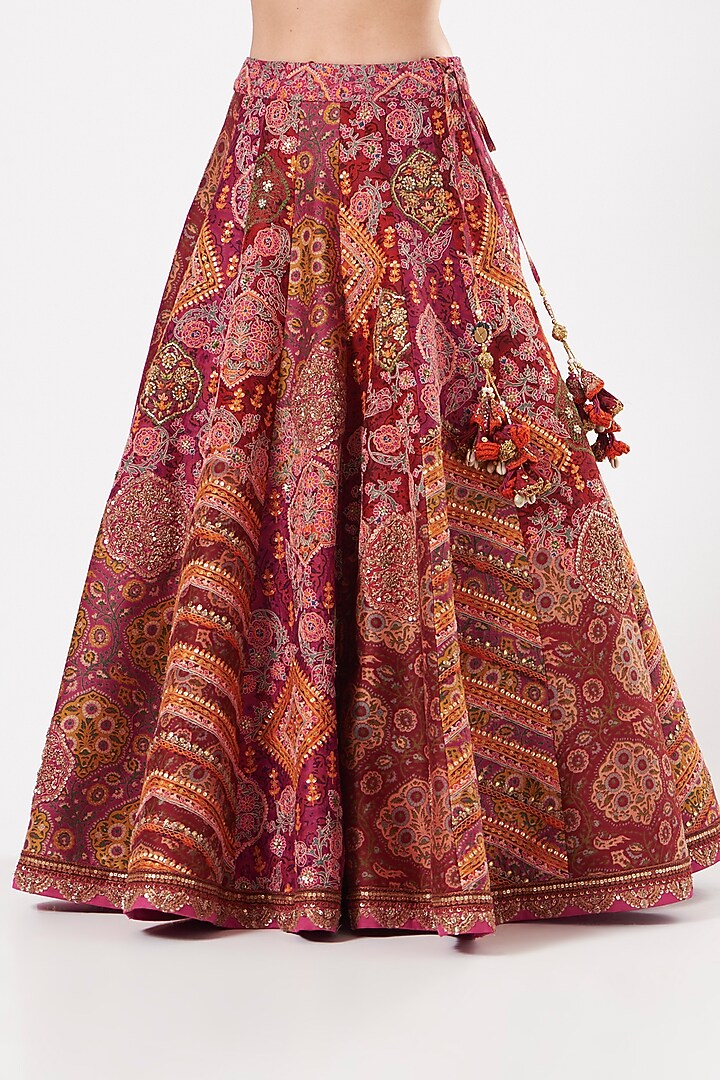 Magenta & Red Embroidered Bridal Lehenga Set by Debyani at Pernia's Pop Up Shop