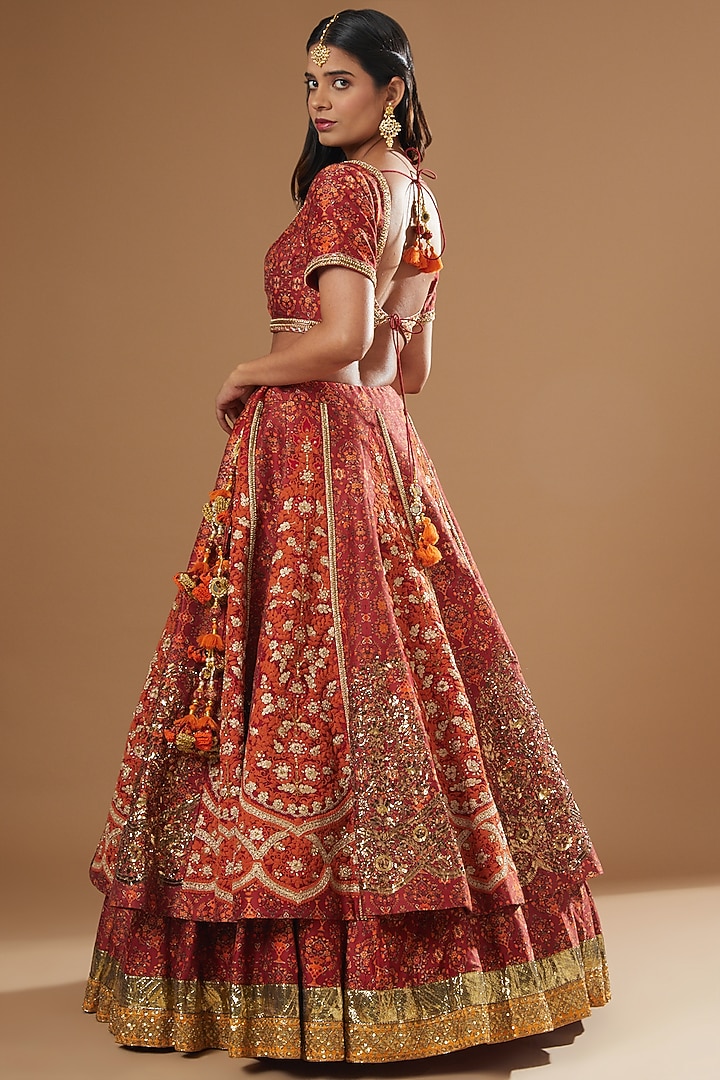 Orange Chanderi Embroidered Bridal Lehenga Set by Debyani at Pernia's Pop Up Shop