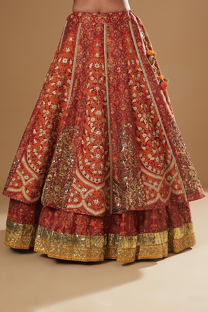Orange Chanderi Embroidered Bridal Lehenga Set by Debyani at Pernia's Pop Up Shop