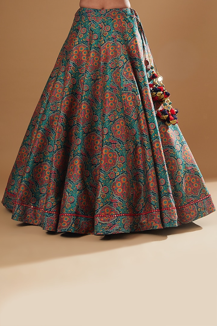 Blue Chanderi Printed Wedding Lehenga Set by Debyani at Pernia's Pop Up Shop