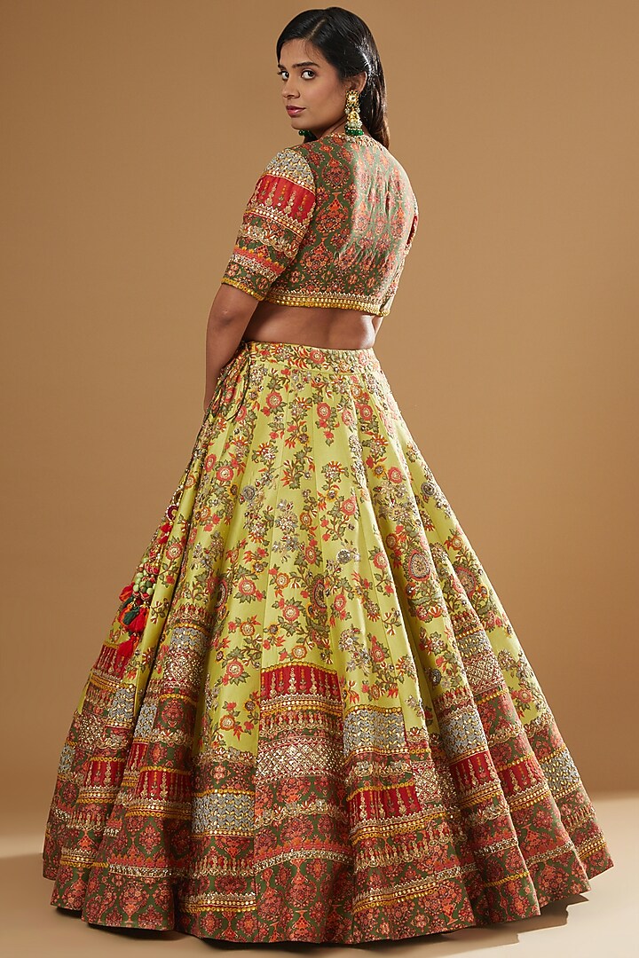 Yellow Chanderi Embroidered Bridal Lehenga Set by Debyani at Pernia's Pop Up Shop