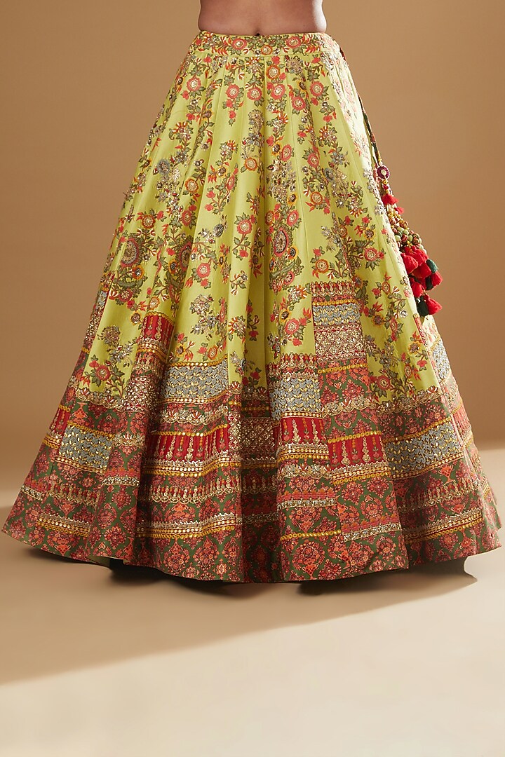 Yellow Chanderi Embroidered Bridal Lehenga Set by Debyani at Pernia's Pop Up Shop