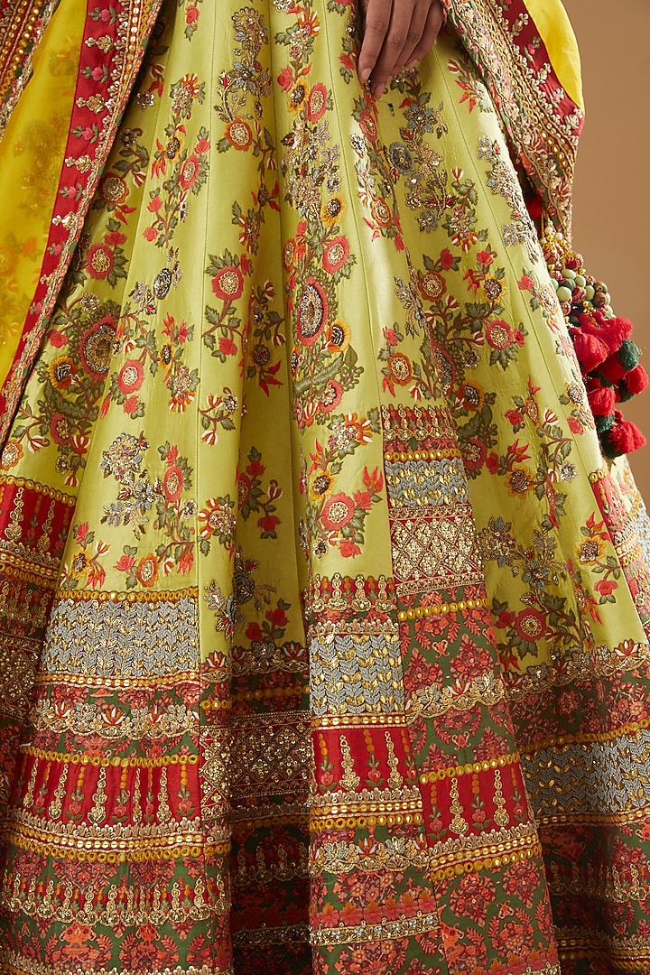 Yellow Chanderi Embroidered Bridal Lehenga Set by Debyani at Pernia's Pop Up Shop