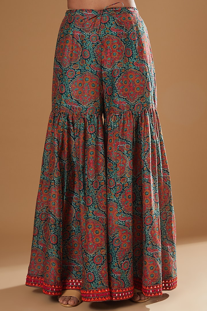 Blue Chanderi Printed Bridal Sharara Set by Debyani at Pernia's Pop Up Shop