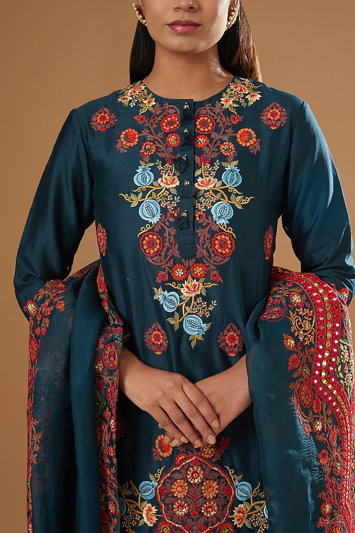 Blue Chanderi Printed Bridal Sharara Set by Debyani at Pernia's Pop Up Shop
