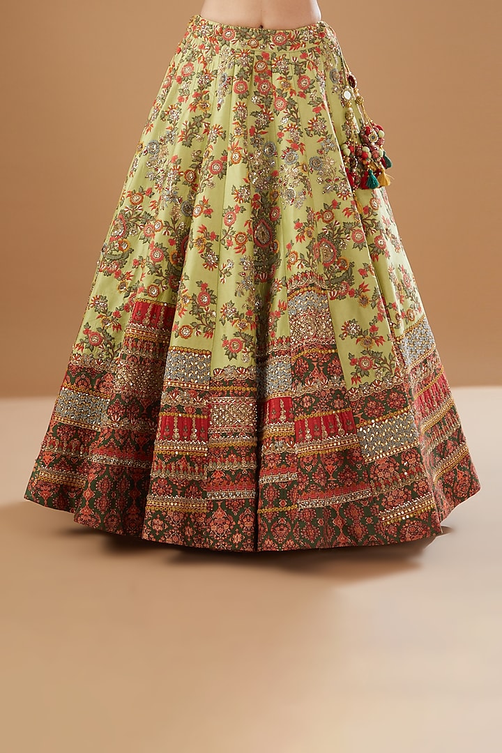 Yellow Raw Silk & Mulmul Bridal Lehenga Set by Debyani at Pernia's Pop Up Shop