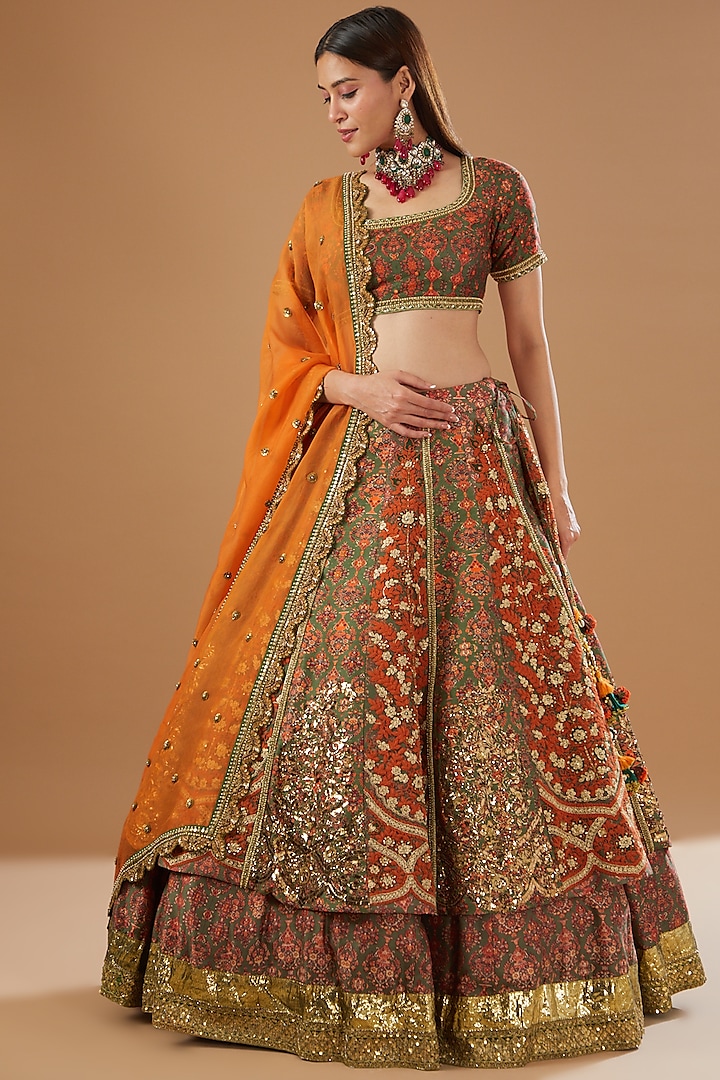 Brown Chanderi & Mulmul Bridal Lehenga Set by Debyani at Pernia's Pop Up Shop