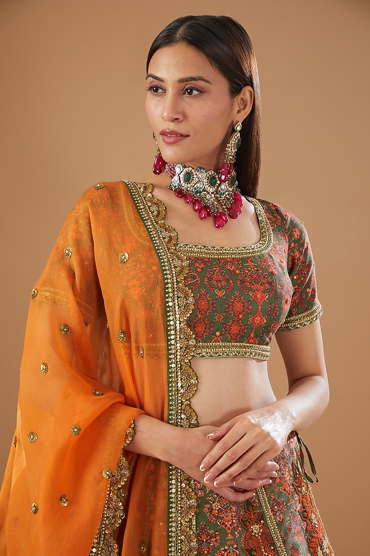 Brown Chanderi & Mulmul Bridal Lehenga Set by Debyani at Pernia's Pop Up Shop