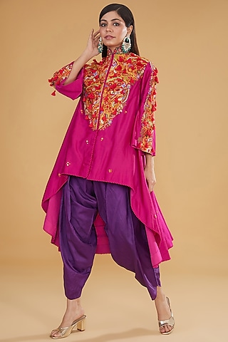 Purple Chanderi Silk Dhoti Set by Debyani