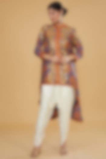 Multi-Colored Chanderi Sequins Jacket Set by Debyani