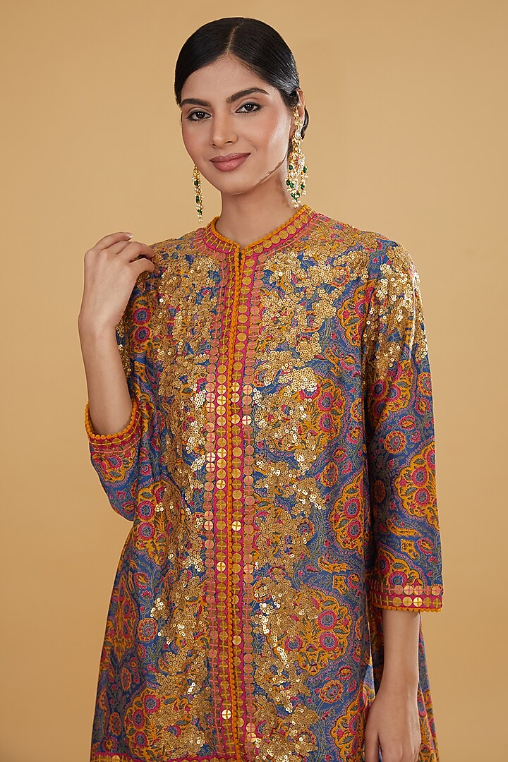 Multi-Colored Chanderi Sequins Jacket Set by Debyani at Pernia's Pop Up Shop
