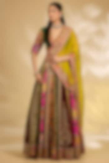 Multi-Colored Chanderi Hand & Machine Embroidered Bridal Lehenga Set by Debyani at Pernia's Pop Up Shop