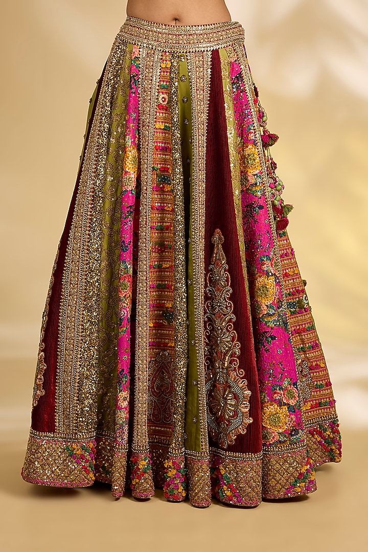 Multi-Colored Chanderi Hand & Machine Embroidered Bridal Lehenga Set by Debyani at Pernia's Pop Up Shop