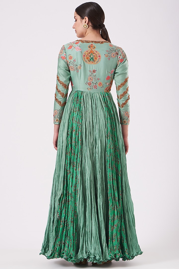 Blue Crinkled Bridal Anarkali Set by Debyani at Pernia's Pop Up Shop