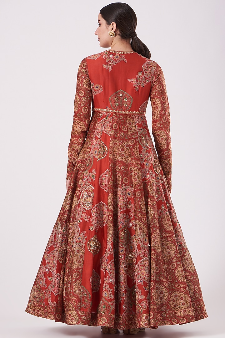 Red Printed Bridal Anarkali Set by Debyani at Pernia's Pop Up Shop