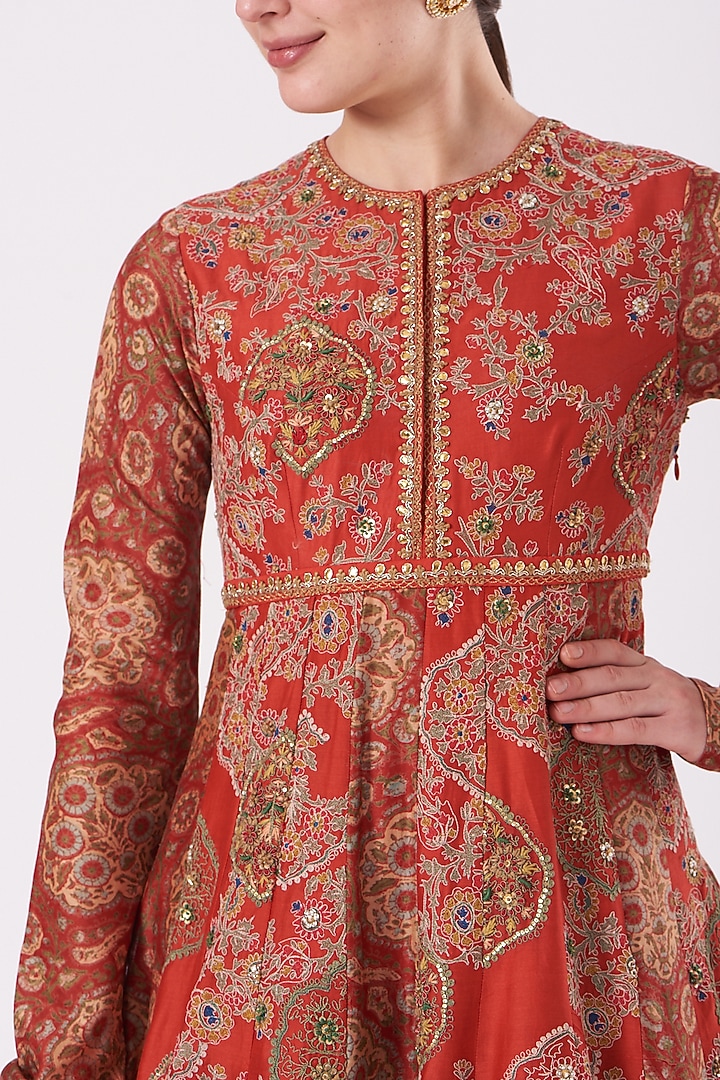 Red Printed Bridal Anarkali Set by Debyani at Pernia's Pop Up Shop