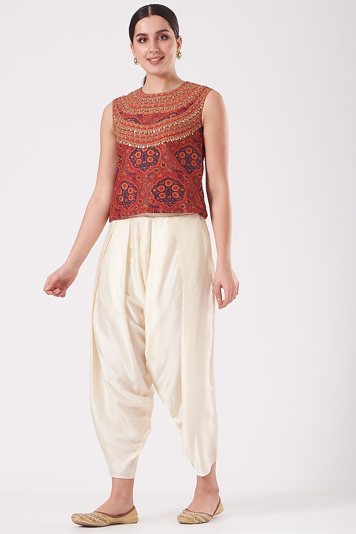 Red Printed Cape Set by Debyani at Pernia's Pop Up Shop