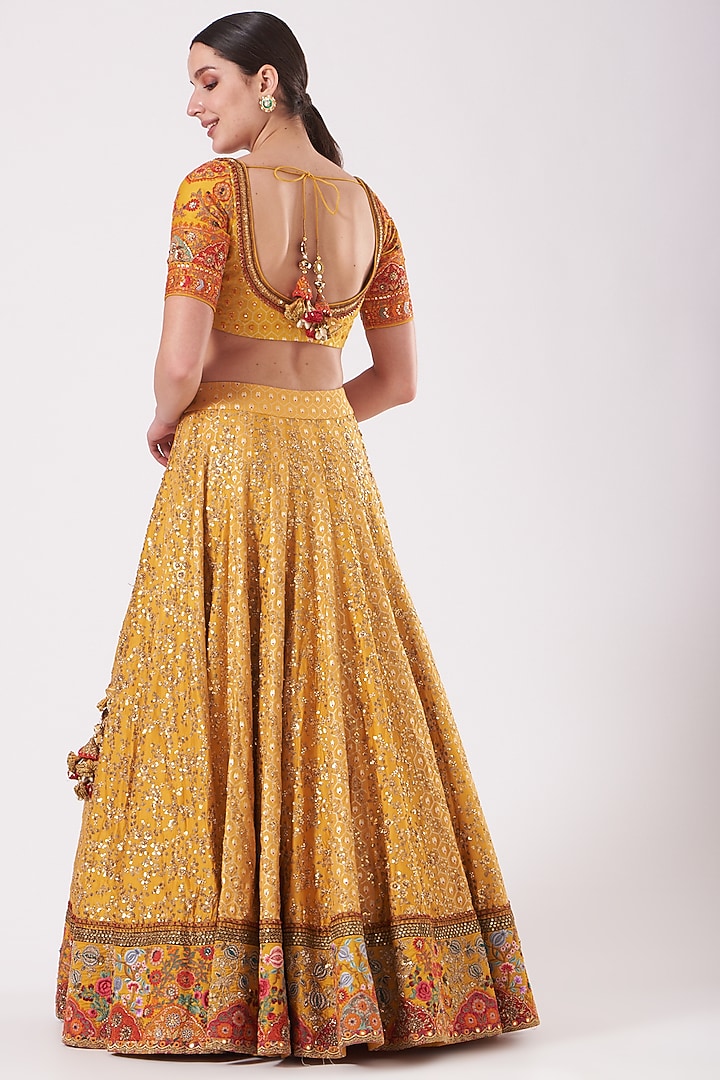 Yellow Jacquard Bridal Lehenga Set by Debyani at Pernia's Pop Up Shop