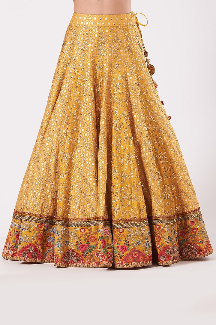 Yellow Jacquard Bridal Lehenga Set by Debyani at Pernia's Pop Up Shop