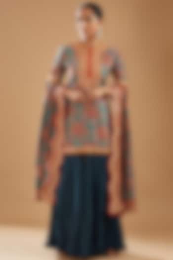 Blue Crushed Wedding Sharara Set by Debyani at Pernia's Pop Up Shop