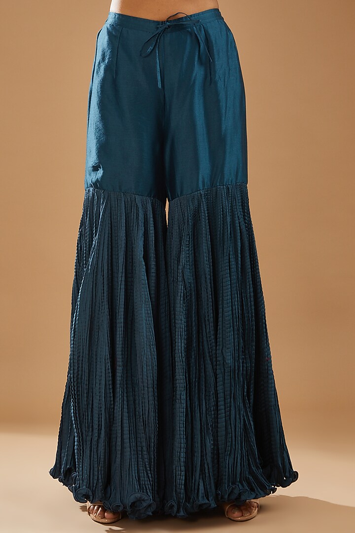 Blue Crushed Bridal Sharara Set by Debyani at Pernia's Pop Up Shop
