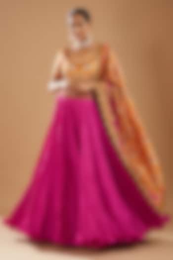 Pink Crushed Wedding Lehenga Set by Debyani at Pernia's Pop Up Shop