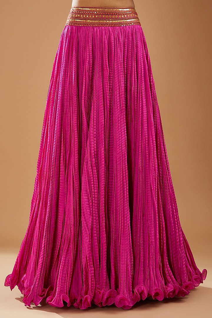 Pink Crushed Wedding Lehenga Set by Debyani at Pernia's Pop Up Shop