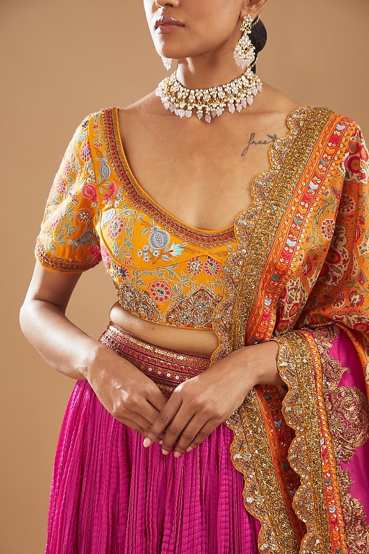 Pink Crushed Wedding Lehenga Set by Debyani at Pernia's Pop Up Shop