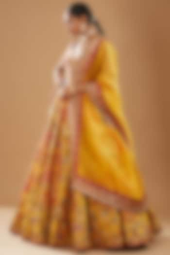 Yellow Chanderi Zardosi Embroidered Bridal Lehenga Set by Debyani at Pernia's Pop Up Shop