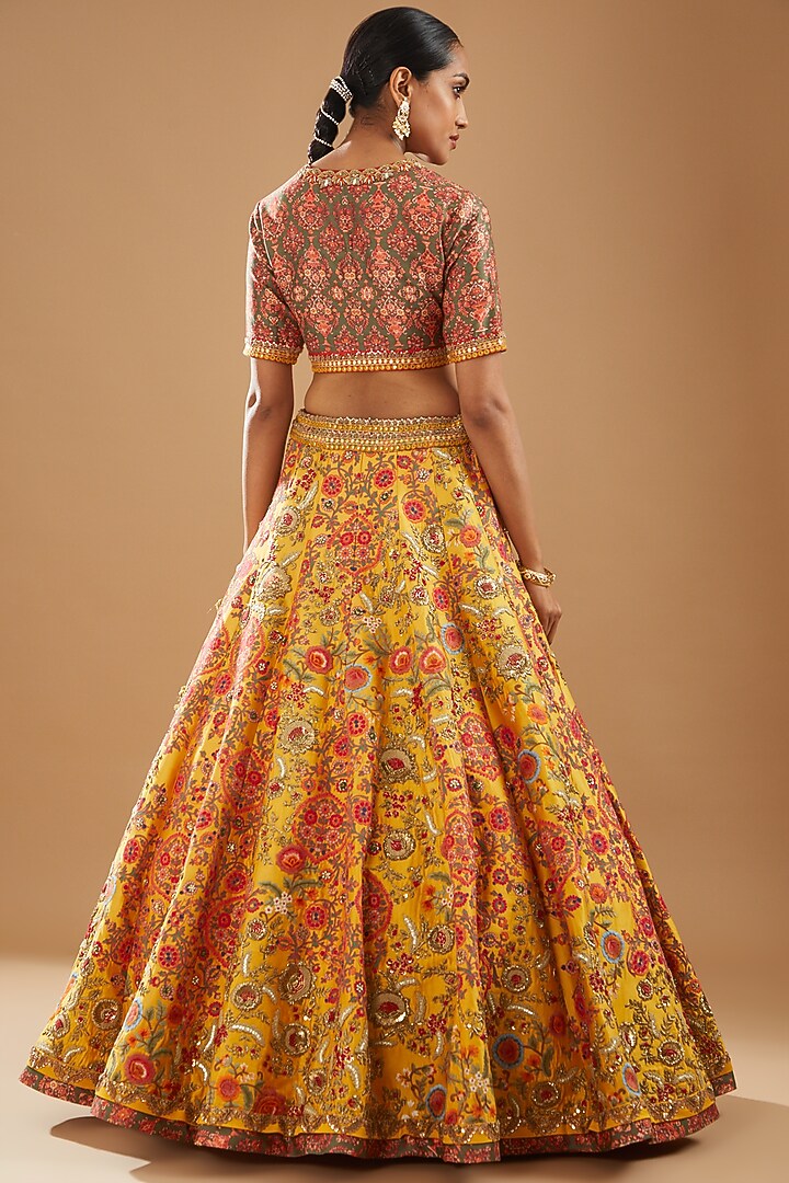 Yellow Chanderi Zardosi Embroidered Bridal Lehenga Set by Debyani at Pernia's Pop Up Shop