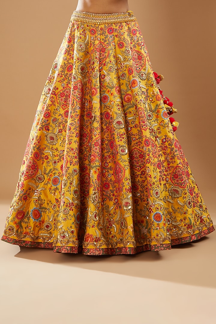 Yellow Chanderi Zardosi Embroidered Bridal Lehenga Set by Debyani at Pernia's Pop Up Shop