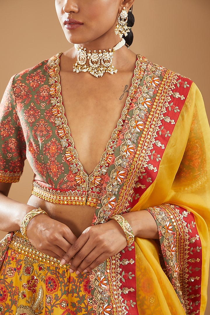 Yellow Chanderi Zardosi Embroidered Bridal Lehenga Set by Debyani at Pernia's Pop Up Shop