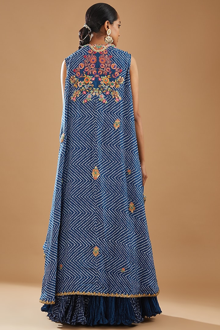 Blue Crushed Wedding Lehenga Set by Debyani at Pernia's Pop Up Shop