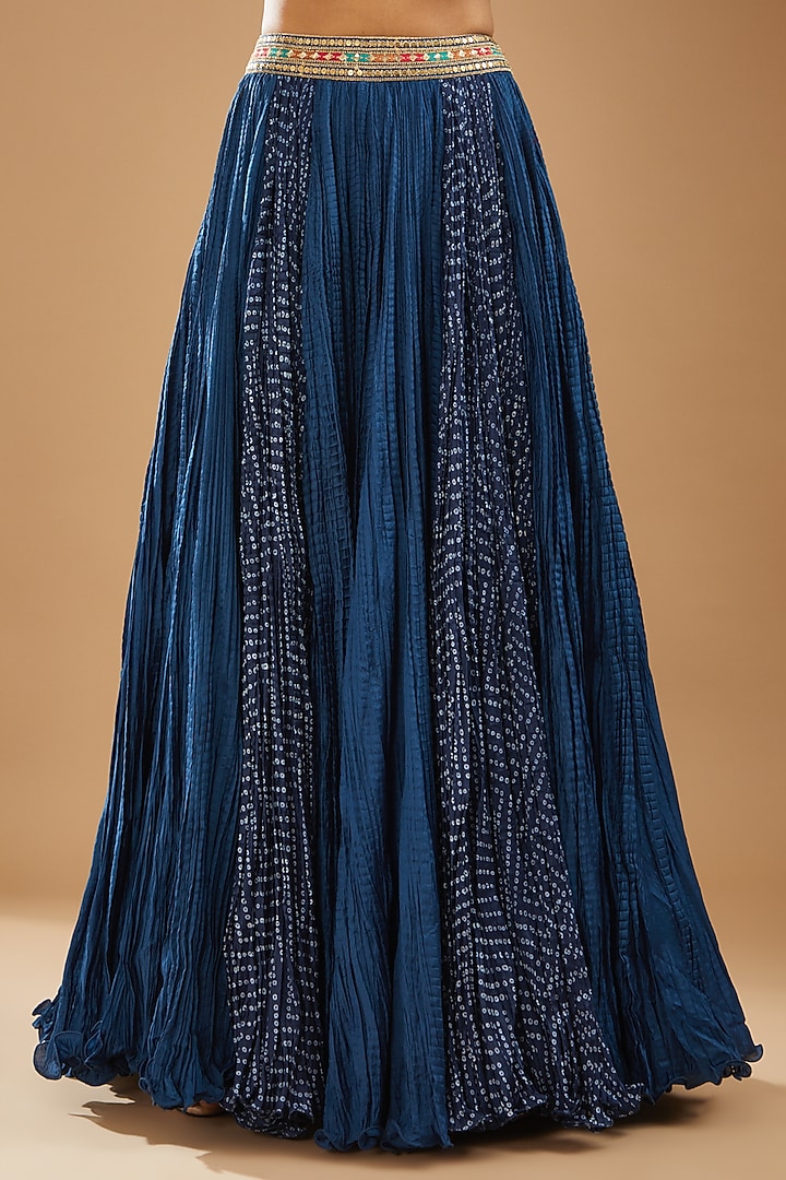 Blue Crushed Wedding Lehenga Set by Debyani at Pernia's Pop Up Shop