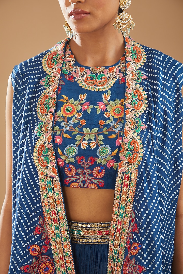 Blue Crushed Wedding Lehenga Set by Debyani at Pernia's Pop Up Shop