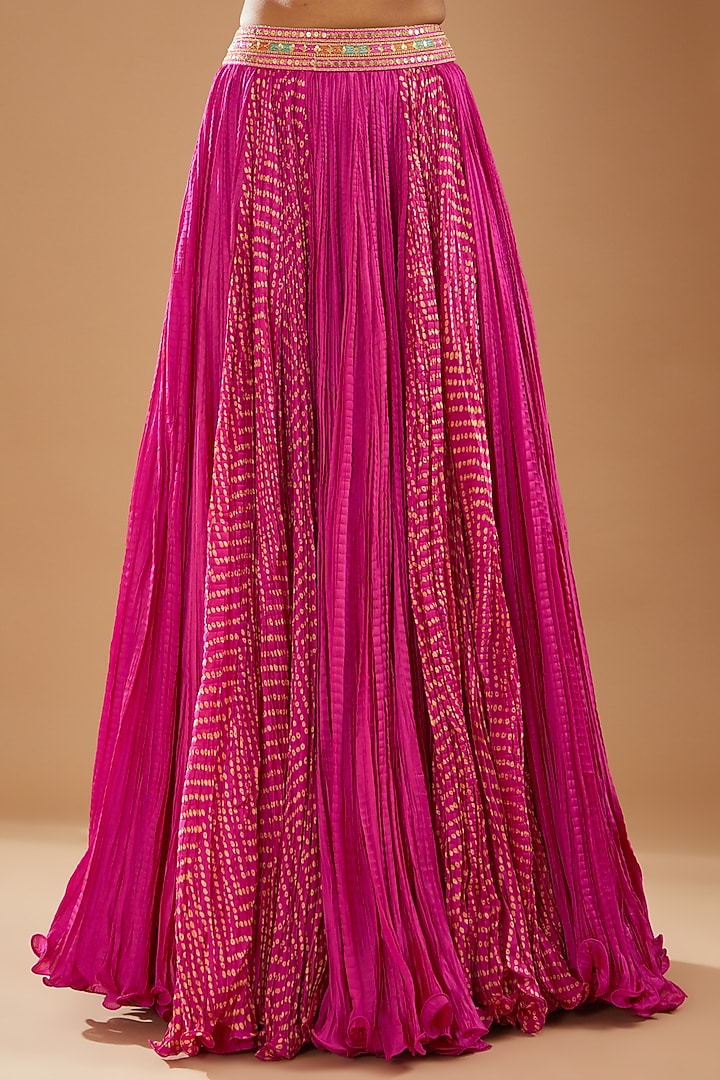 Pink Crushed Wedding Lehenga Set by Debyani at Pernia's Pop Up Shop