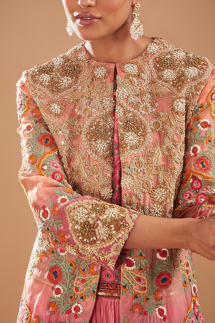 Multi-Colored Organza Embroidered Jacket Set by Debyani at Pernia's Pop Up Shop