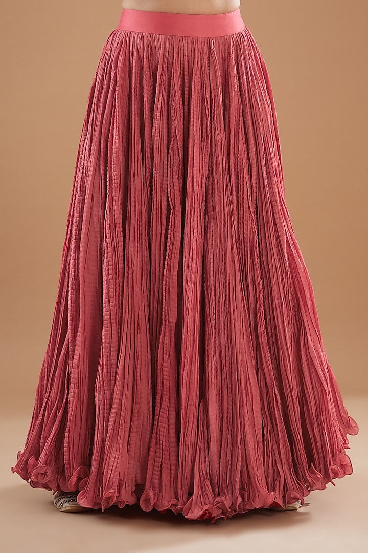 Pink Chanderi Crushed Skirt Set by Debyani at Pernia's Pop Up Shop