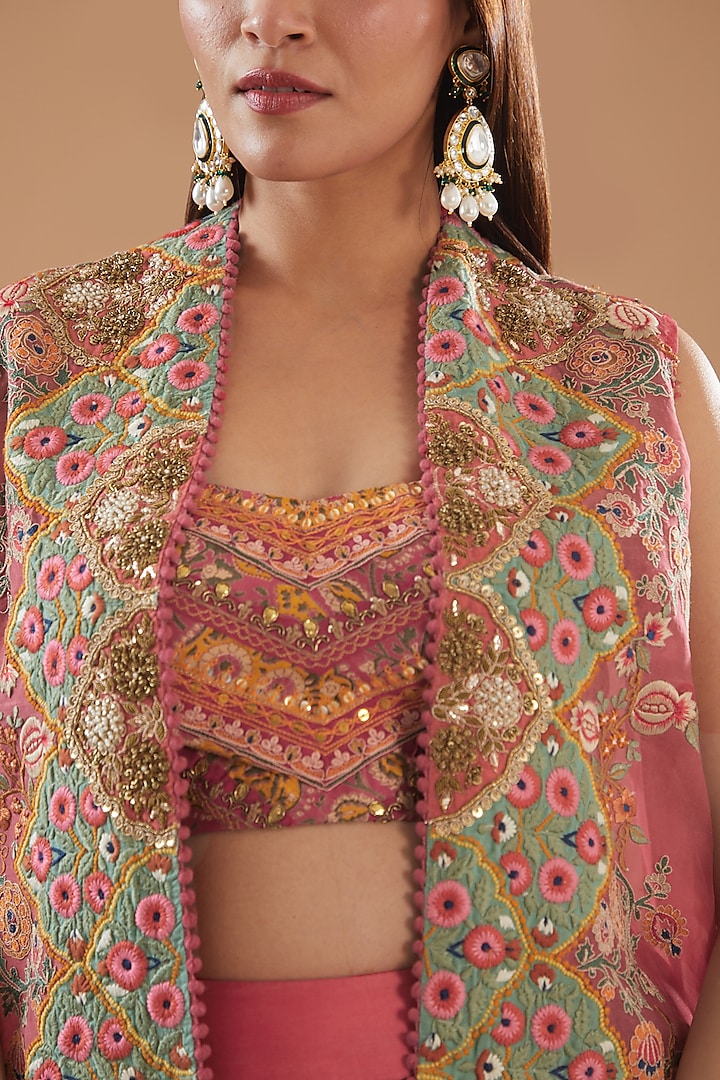 Pink Chanderi Crushed Skirt Set by Debyani at Pernia's Pop Up Shop